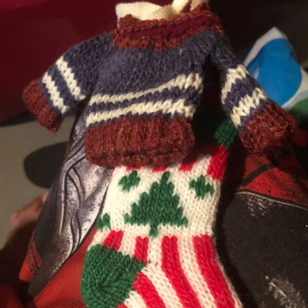 Handmade Mini Holiday Sweater and Stocking Set - Green, Red, White